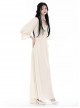 Yellow Sexy Loose Woven Fabric Back Adjustable Cross Tie Punk Style Floor Length Long Sleeved Dress