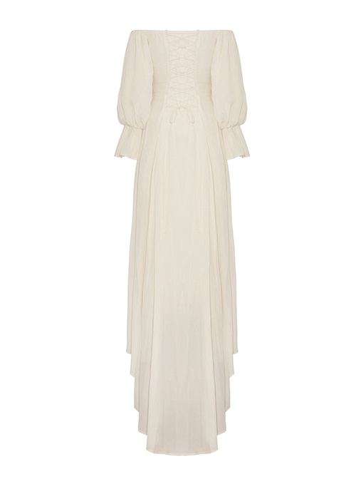 Yellow Sexy Loose Woven Fabric Back Adjustable Cross Tie Punk Style Floor Length Long Sleeved Dress