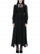 Black Tencel Woven High Neck Lace Trim On The Chest Gothic Style Cutout Dress