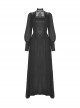 Black Tencel Woven High Neck Lace Trim On The Chest Gothic Style Cutout Dress
