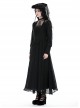 Black Tencel Woven High Neck Lace Trim On The Chest Gothic Style Cutout Dress