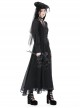 Black Tencel Woven High Neck Lace Trim On The Chest Gothic Style Cutout Dress