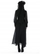 Black Tencel Woven High Neck Lace Trim On The Chest Gothic Style Cutout Dress