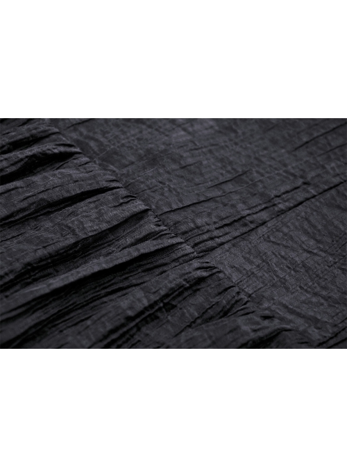Black Tencel Woven High Neck Lace Trim On The Chest Gothic Style Cutout Dress