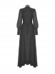Black Tencel Woven High Neck Lace Trim On The Chest Gothic Style Cutout Dress