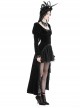 Black Velvet High Low Lace Hem With Ruffled Round Neck Gothic Style Long Sleeved Dress