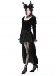 Black Velvet High Low Lace Hem With Ruffled Round Neck Gothic Style Long Sleeved Dress