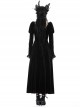 Black Velvet High Low Lace Hem With Ruffled Round Neck Gothic Style Long Sleeved Dress