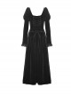 Black Velvet High Low Lace Hem With Ruffled Round Neck Gothic Style Long Sleeved Dress