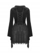 Black Velvet Rose Pattern Printed V Neck Tie Rope Gothic Wide Sleeved Dress