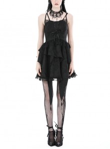 Sexy Black Velvet Patchwork Lace Print V Neck String Back Gothic Long Sleeved Dress