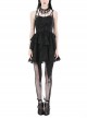 Sexy Black Velvet Patchwork Lace Print V Neck String Back Gothic Long Sleeved Dress