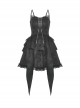 Sexy Black Velvet Patchwork Lace Print V Neck String Back Gothic Long Sleeved Dress