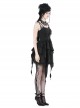 Sexy Black Velvet Patchwork Lace Print V Neck String Back Gothic Long Sleeved Dress