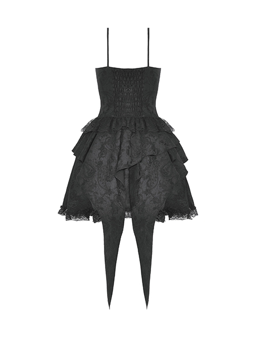 Sexy Black Velvet Patchwork Lace Print V Neck String Back Gothic Long Sleeved Dress