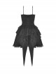 Sexy Black Velvet Patchwork Lace Print V Neck String Back Gothic Long Sleeved Dress