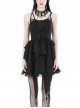 Sexy Black Woven Patchwork Lace Ruffled Chest Criss Cross Straps And Gothic Style Strapless Sleeveless Dress