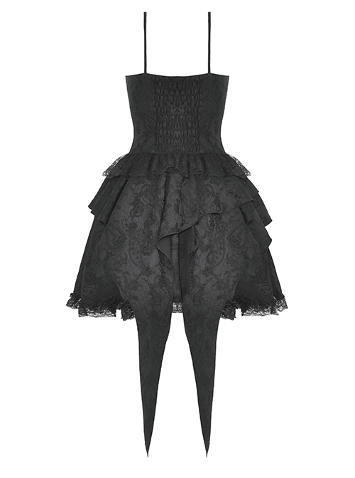Sexy Black Woven Patchwork Lace Ruffled Chest Criss Cross Straps And Gothic Style Strapless Sleeveless Dress