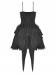Sexy Black Woven Patchwork Lace Ruffled Chest Criss Cross Straps And Gothic Style Strapless Sleeveless Dress