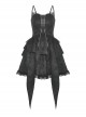 Sexy Black Woven Patchwork Lace Ruffled Chest Criss Cross Straps And Gothic Style Strapless Sleeveless Dress