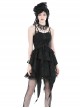 Sexy Black Woven Patchwork Lace Ruffled Chest Criss Cross Straps And Gothic Style Strapless Sleeveless Dress