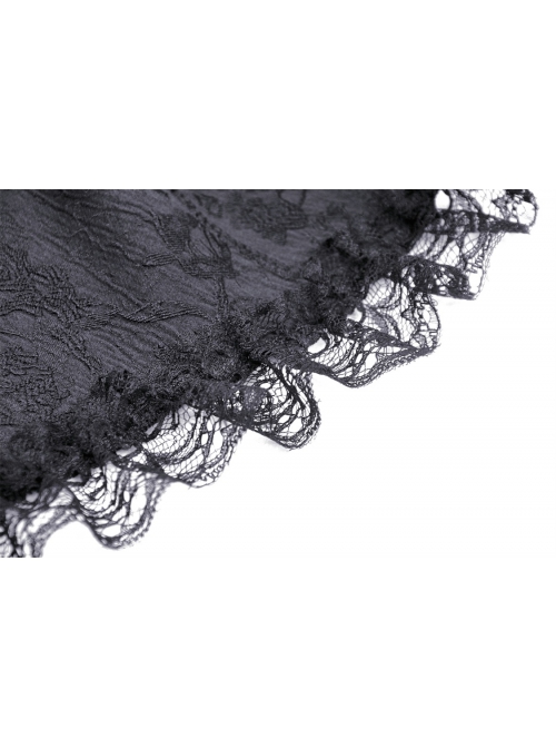 Sexy Black Woven Patchwork Lace Ruffled Chest Criss Cross Straps And Gothic Style Strapless Sleeveless Dress