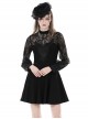 Black Sexy Woven Patchwork Lace Printed Back Hollow Gothic Style Long Sleeved See Through Dress