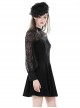 Black Sexy Woven Patchwork Lace Printed Back Hollow Gothic Style Long Sleeved See Through Dress