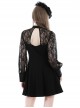 Black Sexy Woven Patchwork Lace Printed Back Hollow Gothic Style Long Sleeved See Through Dress
