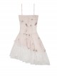 Asymmetrical White Printed Tie Dye With Adjustable Straps Punk Style Lace Dress