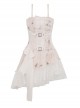 Asymmetrical White Printed Tie Dye With Adjustable Straps Punk Style Lace Dress