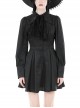 Simple Black Woven Lapel Lace Webbing Decoration With Buttons Gothic Style Long Sleeved Dress