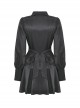 Simple Black Woven Lapel Lace Webbing Decoration With Buttons Gothic Style Long Sleeved Dress