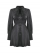 Simple Black Woven Lapel Lace Webbing Decoration With Buttons Gothic Style Long Sleeved Dress