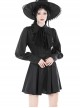 Simple Black Woven Lapel Lace Webbing Decoration With Buttons Gothic Style Long Sleeved Dress