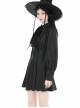 Simple Black Woven Lapel Lace Webbing Decoration With Buttons Gothic Style Long Sleeved Dress