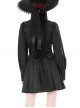 Simple Black Woven Lapel Lace Webbing Decoration With Buttons Gothic Style Long Sleeved Dress
