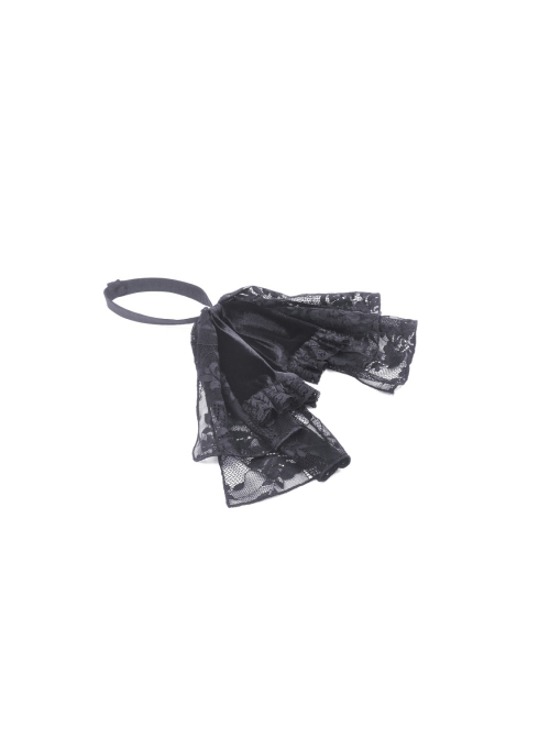 Simple Black Woven Lapel Lace Webbing Decoration With Buttons Gothic Style Long Sleeved Dress