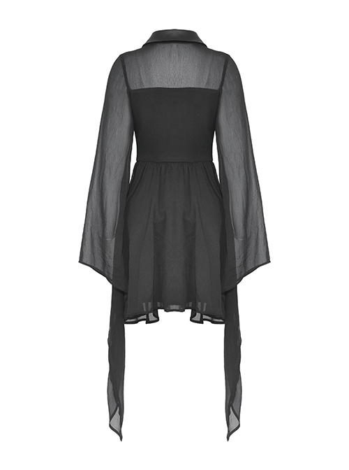 Black Flowing Two Piece See Through Mesh Punk Style Wide Sleeved Dress