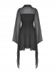 Black Flowing Two Piece See Through Mesh Punk Style Wide Sleeved Dress