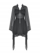 Black Flowing Two Piece See Through Mesh Punk Style Wide Sleeved Dress