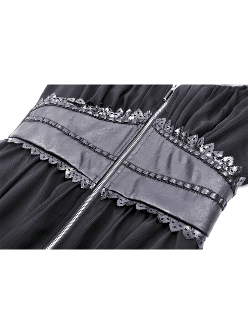 Black Flowing Two Piece See Through Mesh Punk Style Wide Sleeved Dress