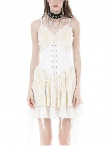 Sexy White Velvet Front And Back Adjustable Tie Punk Style Sleeveless Suspender Dress