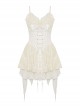 Sexy White Velvet Front And Back Adjustable Tie Punk Style Sleeveless Suspender Dress