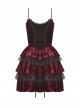 Red Velvet Material With Sexy Lace Ruffles And Gothic Style Strapless Sleeveless Dress