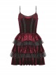 Red Velvet Material With Sexy Lace Ruffles And Gothic Style Strapless Sleeveless Dress