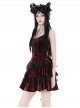 Red Velvet Material With Sexy Lace Ruffles And Gothic Style Strapless Sleeveless Dress