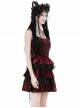 Red Velvet Material With Sexy Lace Ruffles And Gothic Style Strapless Sleeveless Dress