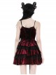 Red Velvet Material With Sexy Lace Ruffles And Gothic Style Strapless Sleeveless Dress