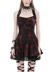 Sexy Lace Suspender Black And Red Tie Dyed Adjustable Strap Punk Style Rock Dress
